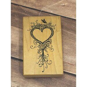 1999 PSX G-1694 FILIGREE HEART WOOD MOUNTED RUBBER STAMP VALENTINE FRAME